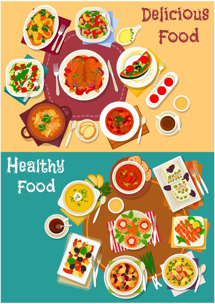 Popular dishes for dinner icon set for food design vector