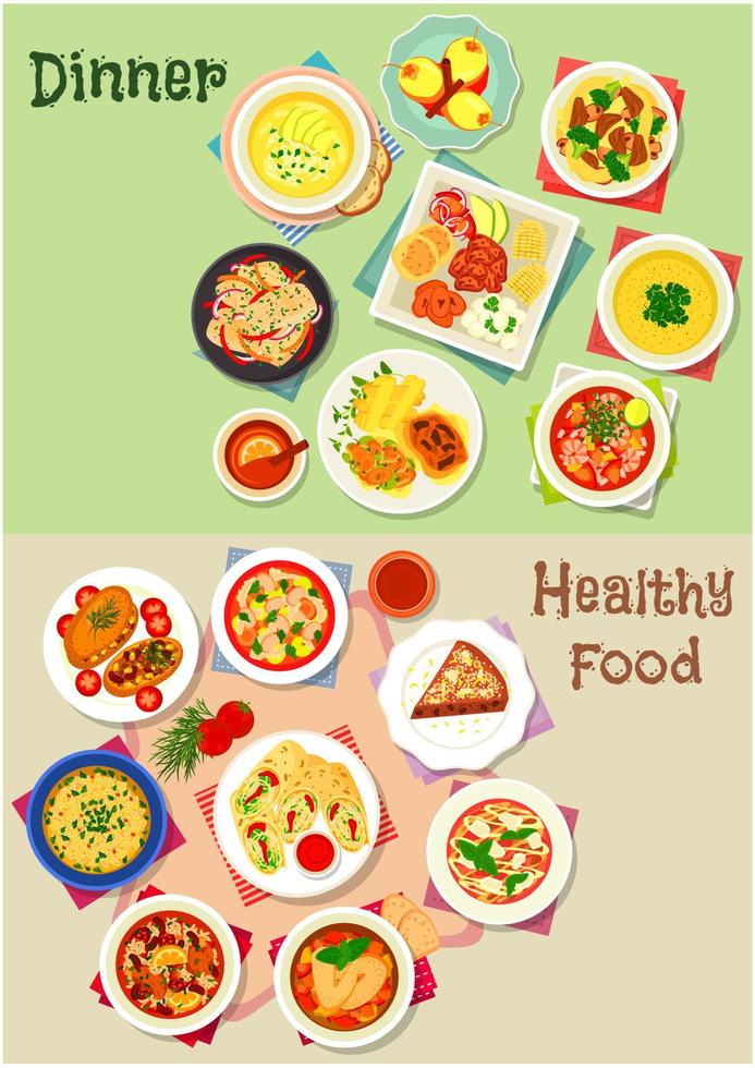 Dinner icon set for healthy food theme design vector