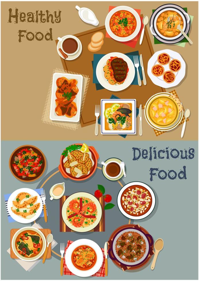 Portuguese cuisine dishes icon set for menu design vector