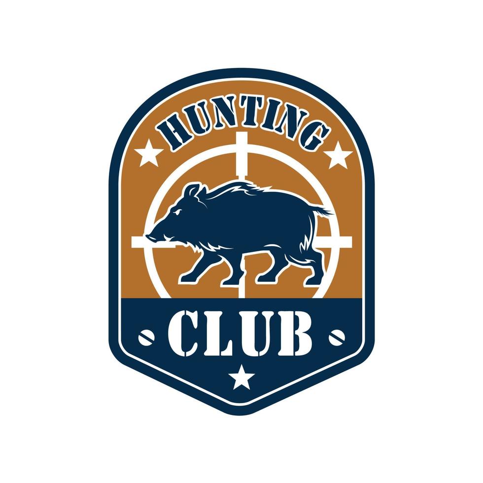 Hunting club shield badge with wild boar vector