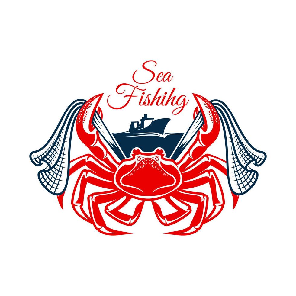Sea fishing symbol with crab and net vector