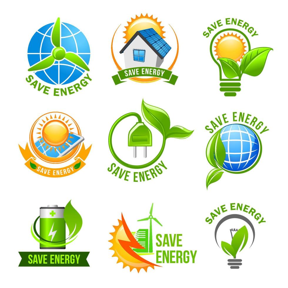 Eco green energy icon set for ecology design vector