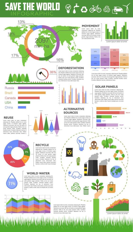 Save the world infographic for ecology design vector