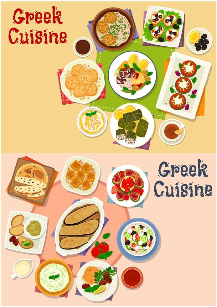 Greek cuisine lunch menu icon set for food design vector