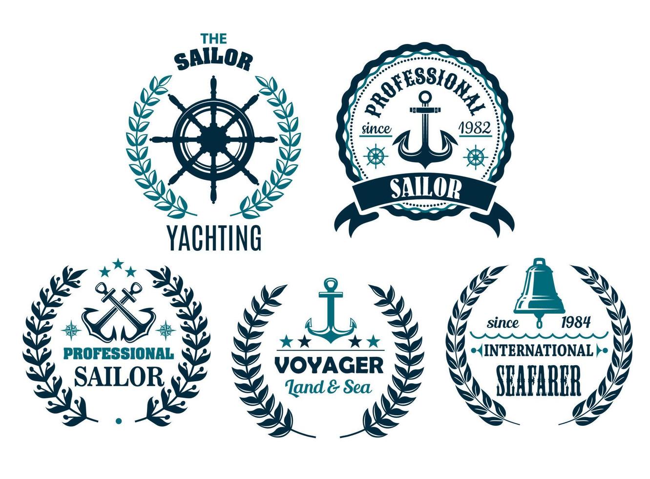 Vector set of nautical heraldic icons for yachting