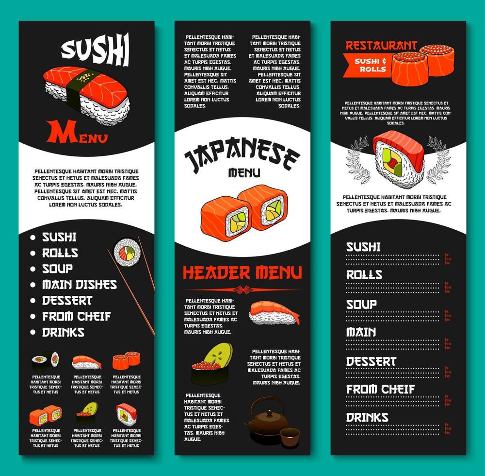 menú vectorial japonés para restaurante o bar de sushi vector