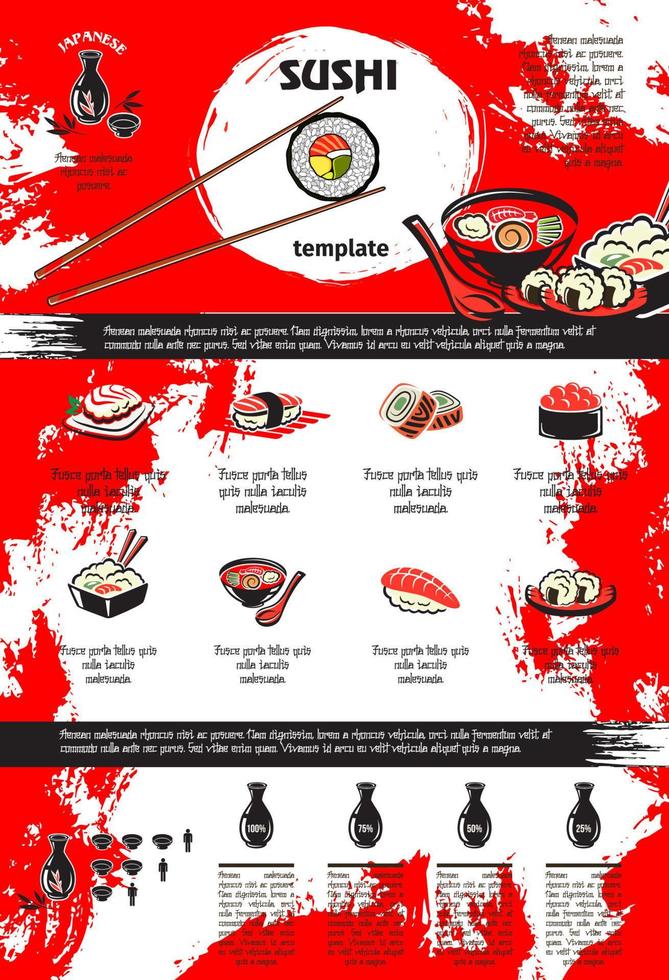 Sushi and seafood dishes menu template design vector