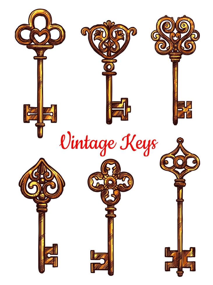 Vintage keys vector isolated icons set