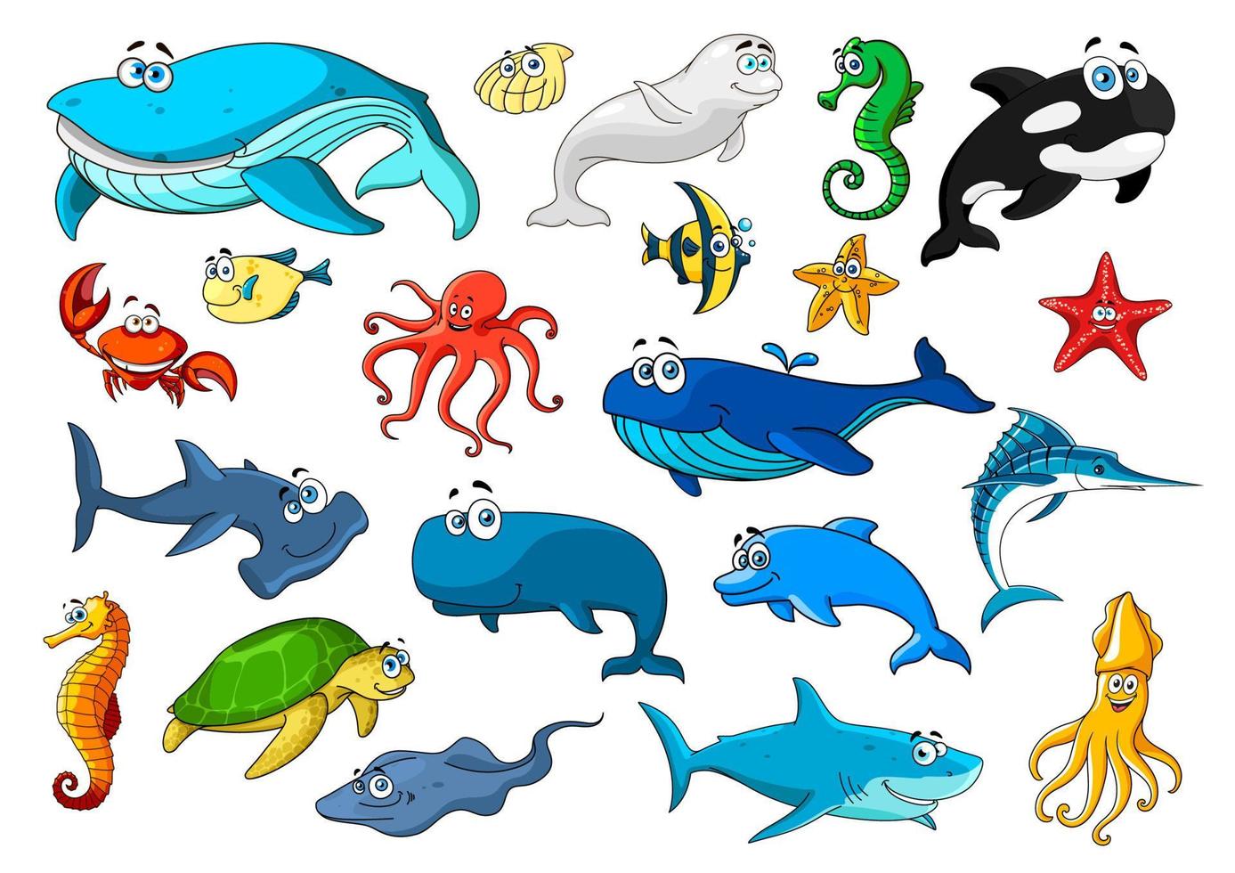 conjunto de iconos de dibujos animados aislados de animales marinos  12683708 Vector en Vecteezy