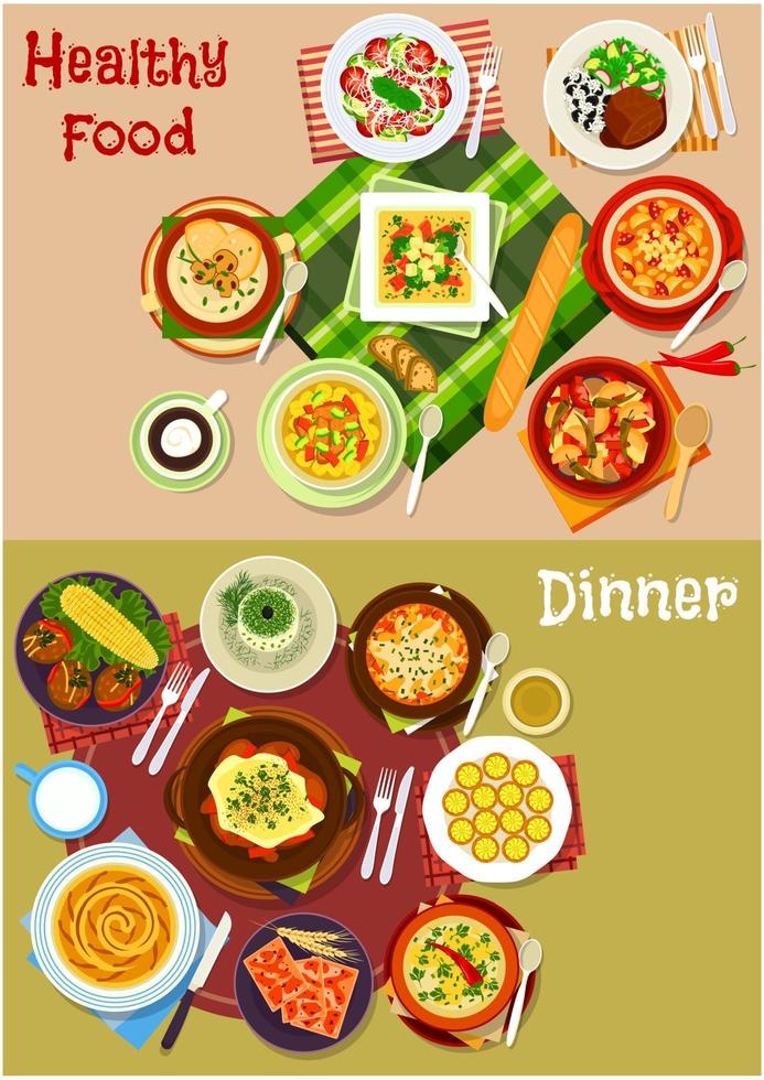 Bulgarian cuisine dishes icon set for menu design vector