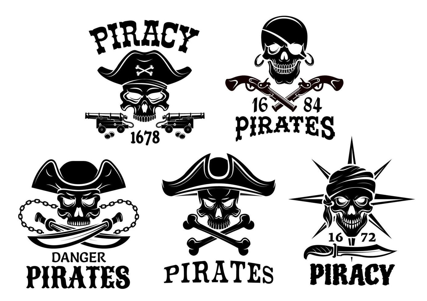 símbolos piratas y jolly roger conjunto de iconos vectoriales vector