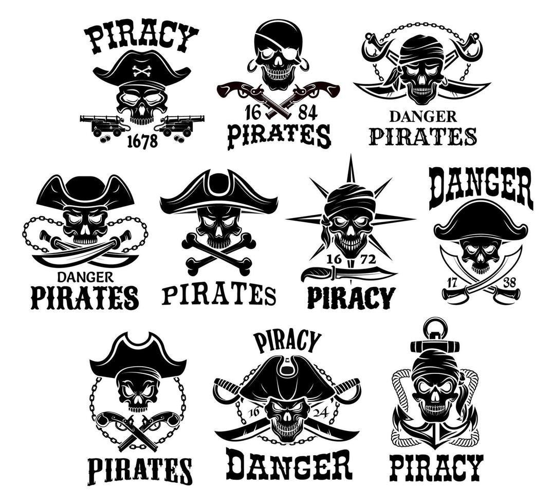 Pirate or Jolly Roger vector icons set