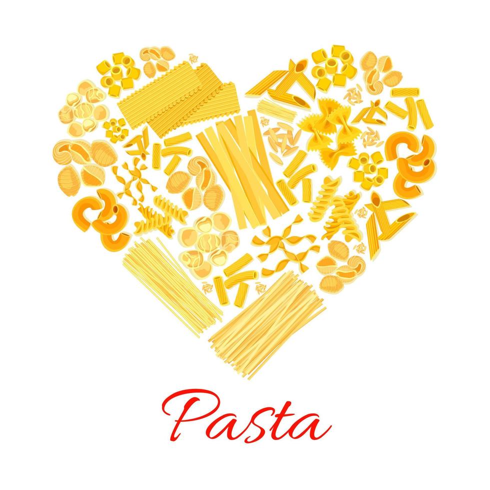 cartel de corazón de vector de pasta y macarrones italianos