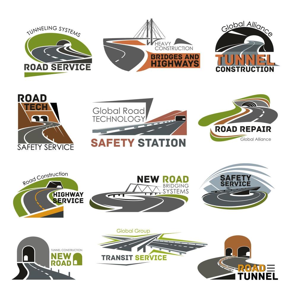 Road and highway construction icon set vector
