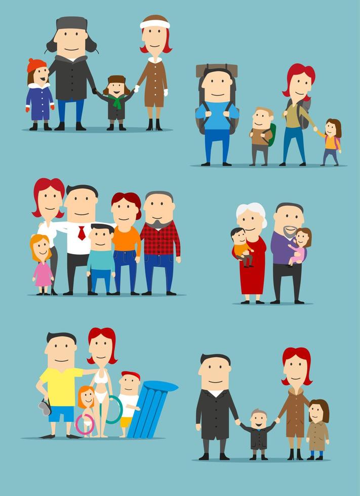 Family activities cartoon characters set vector