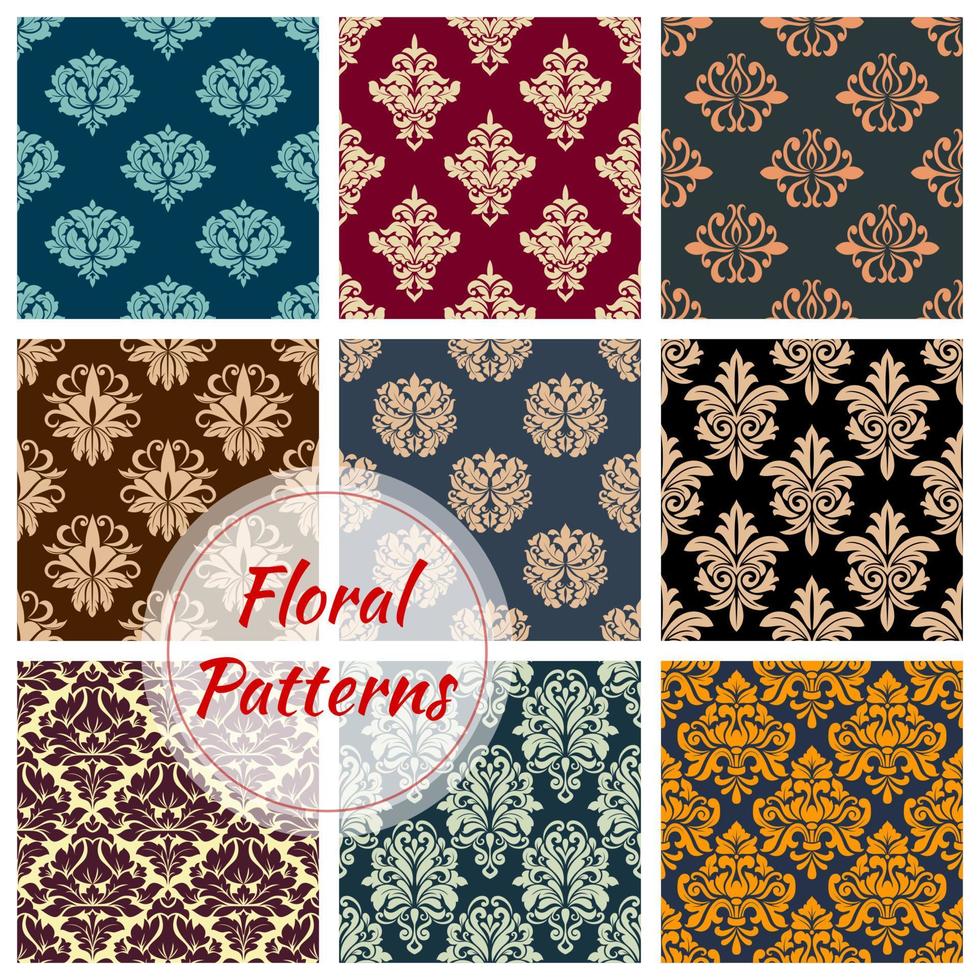 Vectror floral Damask seamless patterns set vector