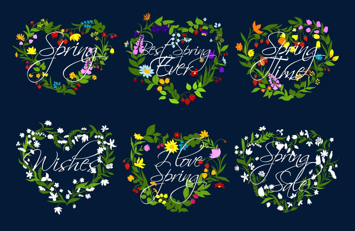 Vector hearts wreath of flowers for spring time