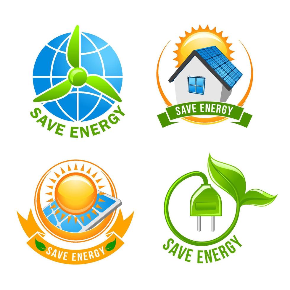 Save energy, solar, wind, eco power symbol set vector