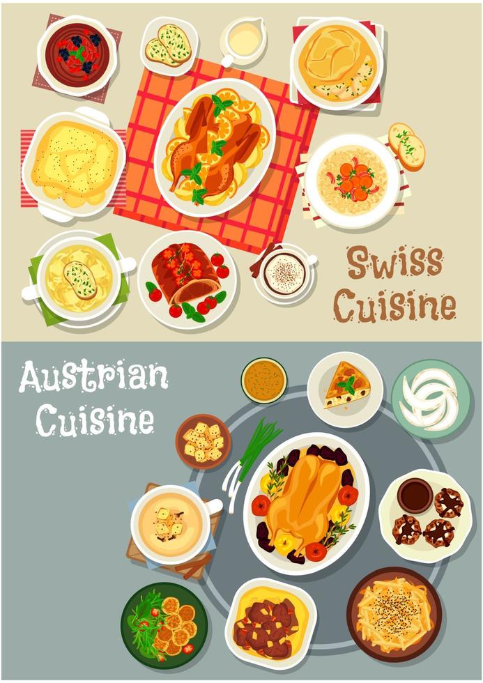Austrian and swiss cuisine tasty lunch icon set vector