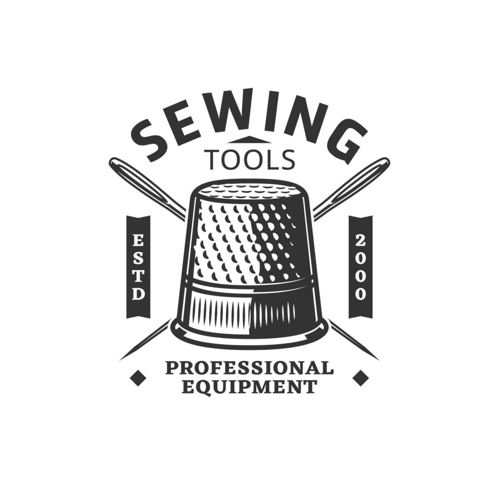 Sewing icon with thimble and crossed needles vector