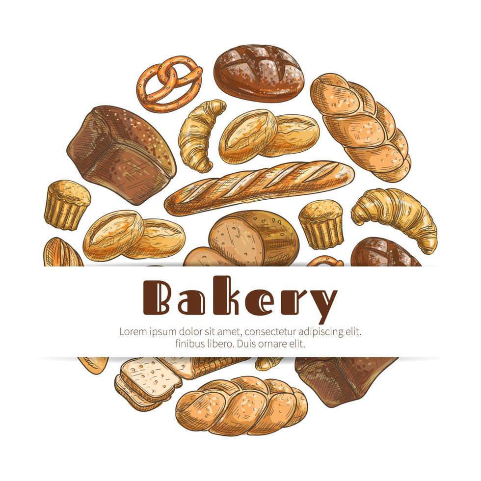 Bakery bread sketch round vector poster