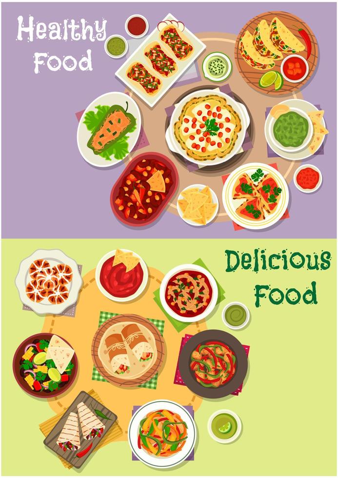 Mexican cuisine icon set with hot snacks vector