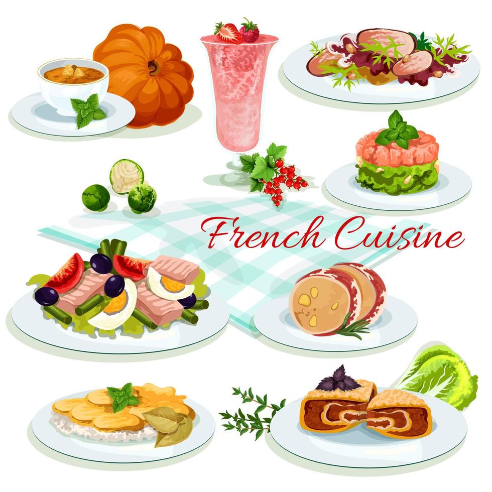 diseño de carteles de platos populares de cocina francesa vector