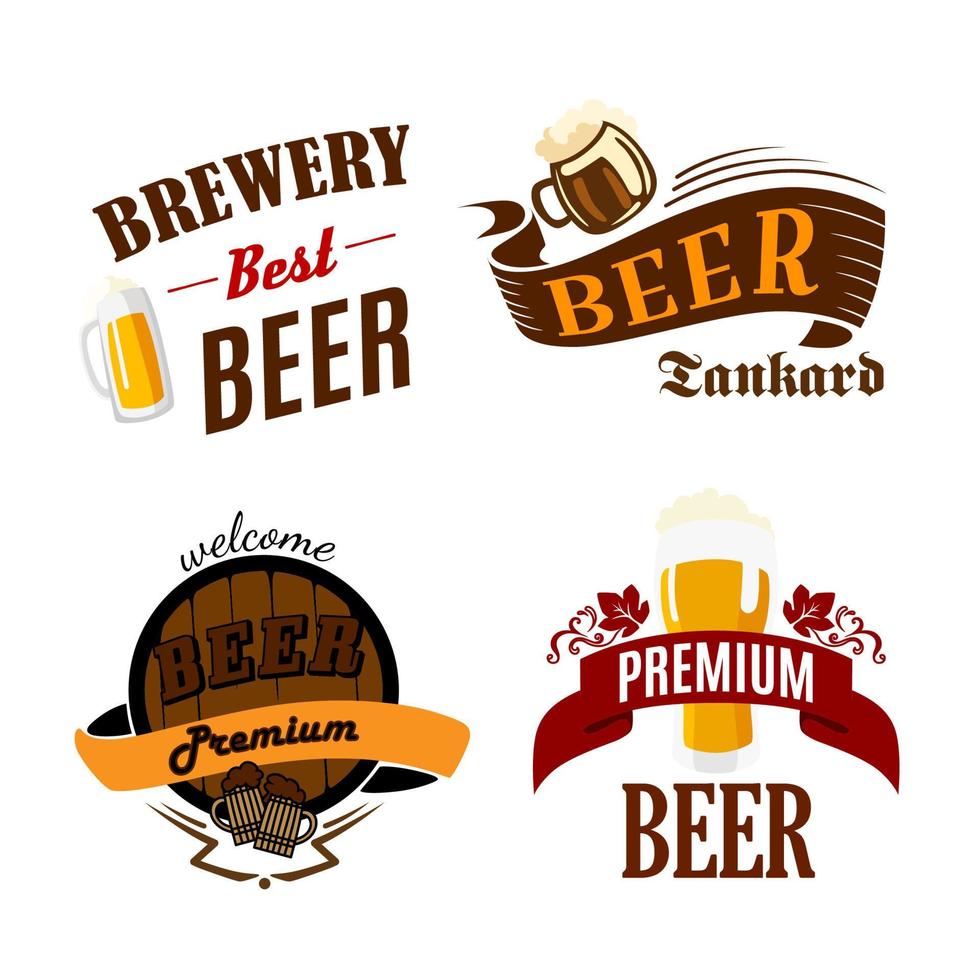 Beer pub vector isolated icons for brewery bar