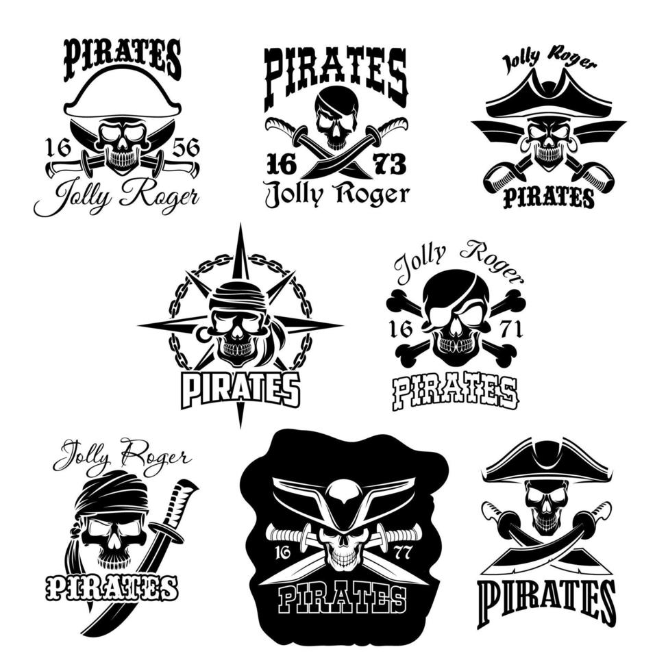 Pirate skull icon and Jolly Roger flag symbol vector