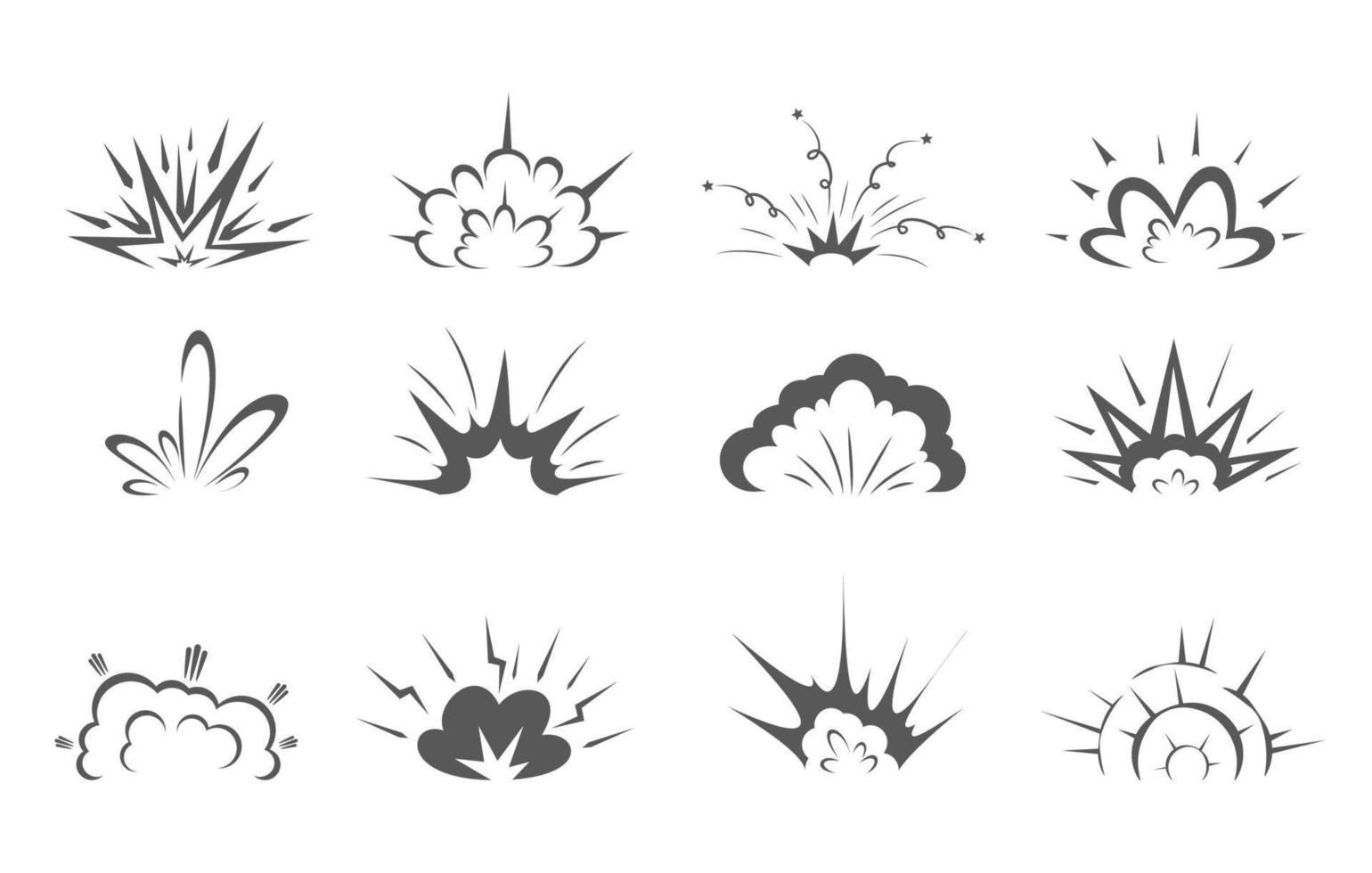 Cartoon bomb explosion, comic clouds silhouettes vector