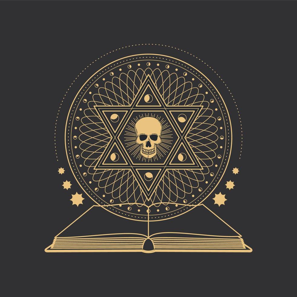 Occult pentagram, skull and black magic book 12683860 Vector Art at