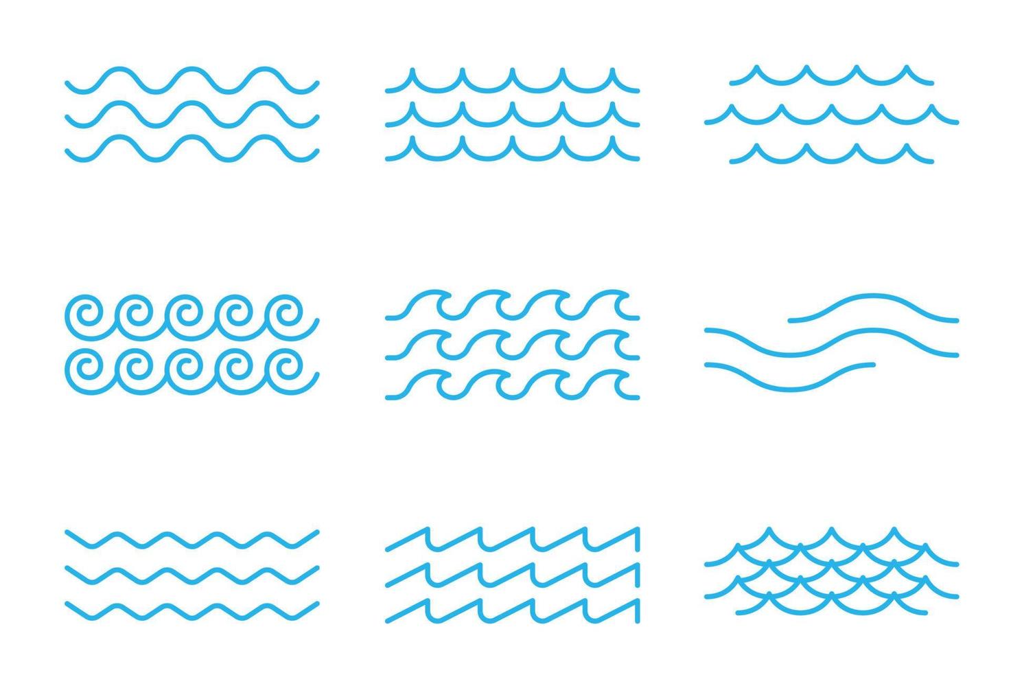 Outline sea or ocean surf wave icons, tide pattern vector