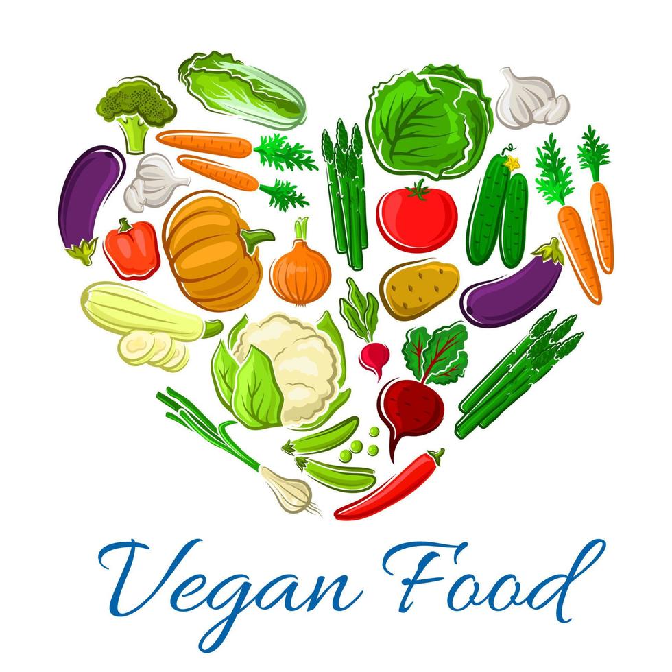 Vegetables heart veggies vegetarian vector poster