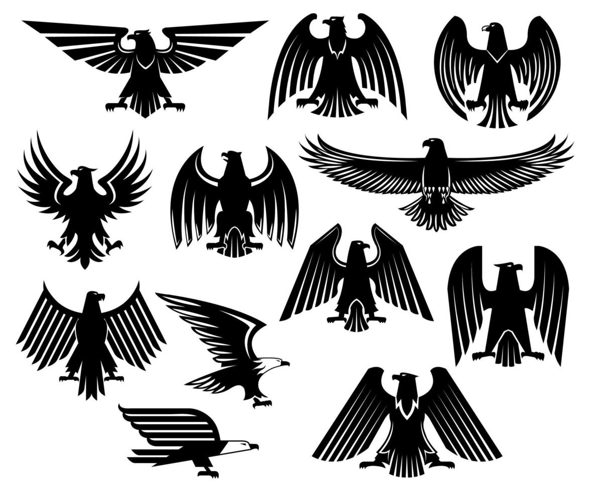 conjunto de iconos o emblemas heráldicos vectoriales de águila vector