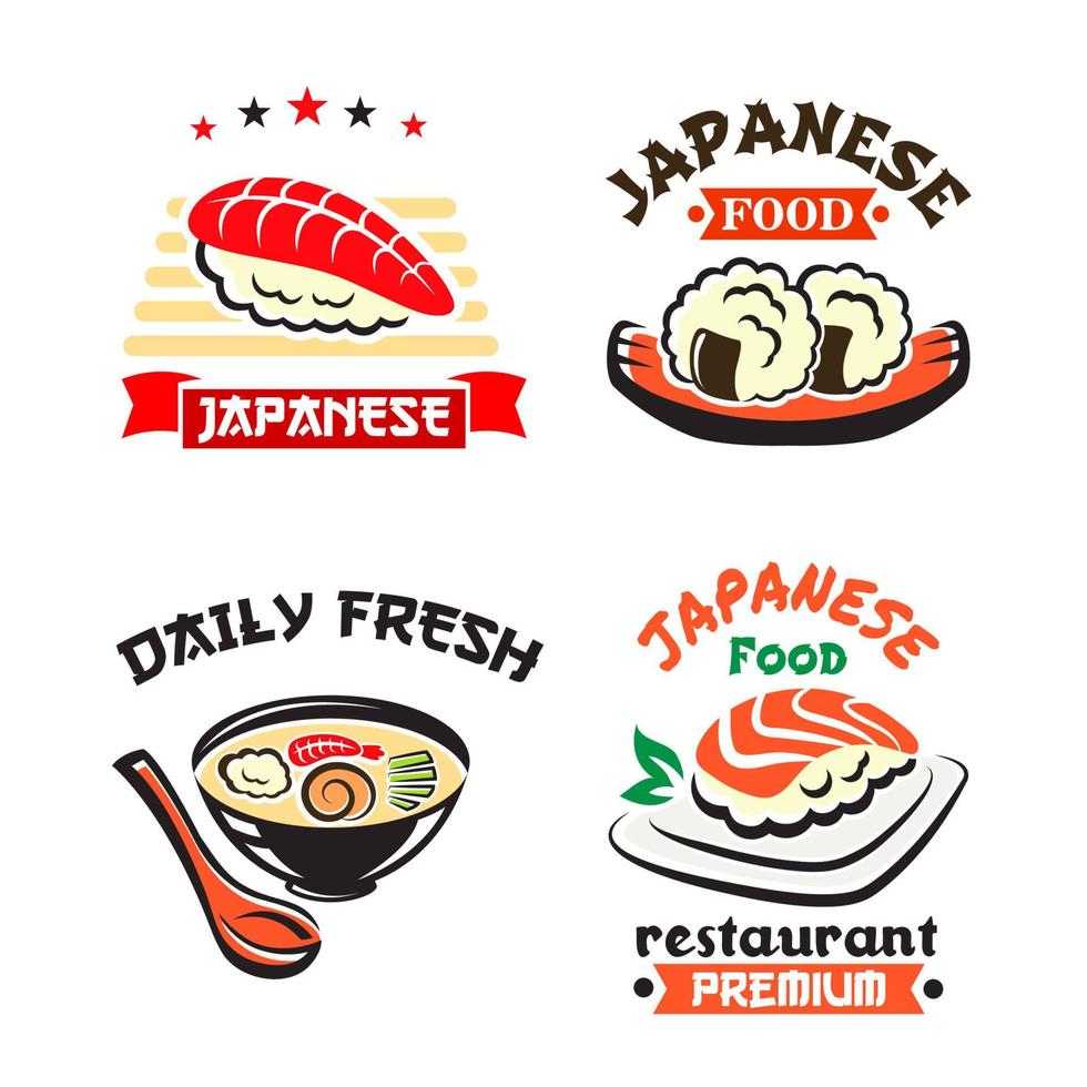 Japanese food symbol set for sushi bar design vector