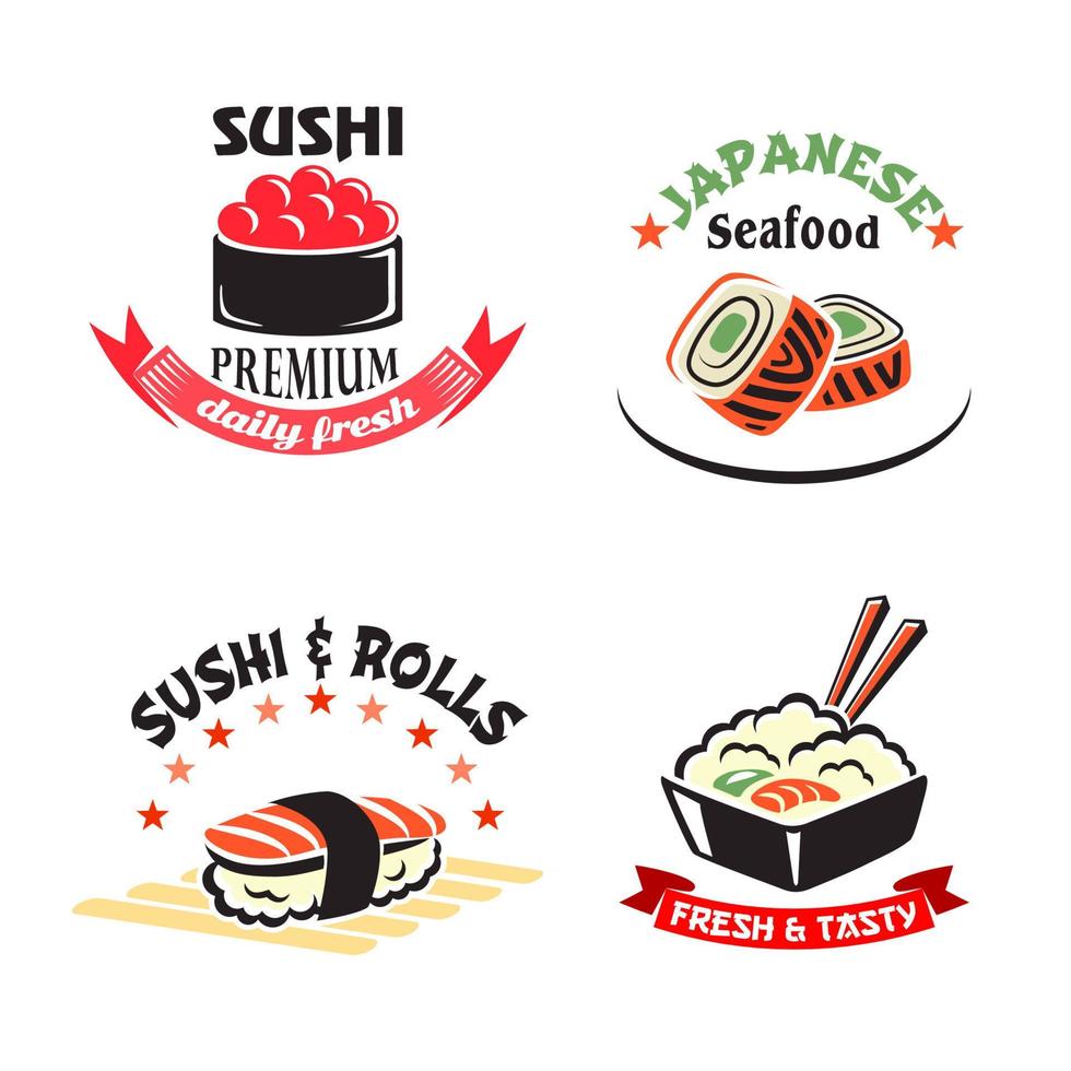 Vector icons set for sushi or seafood restaurant