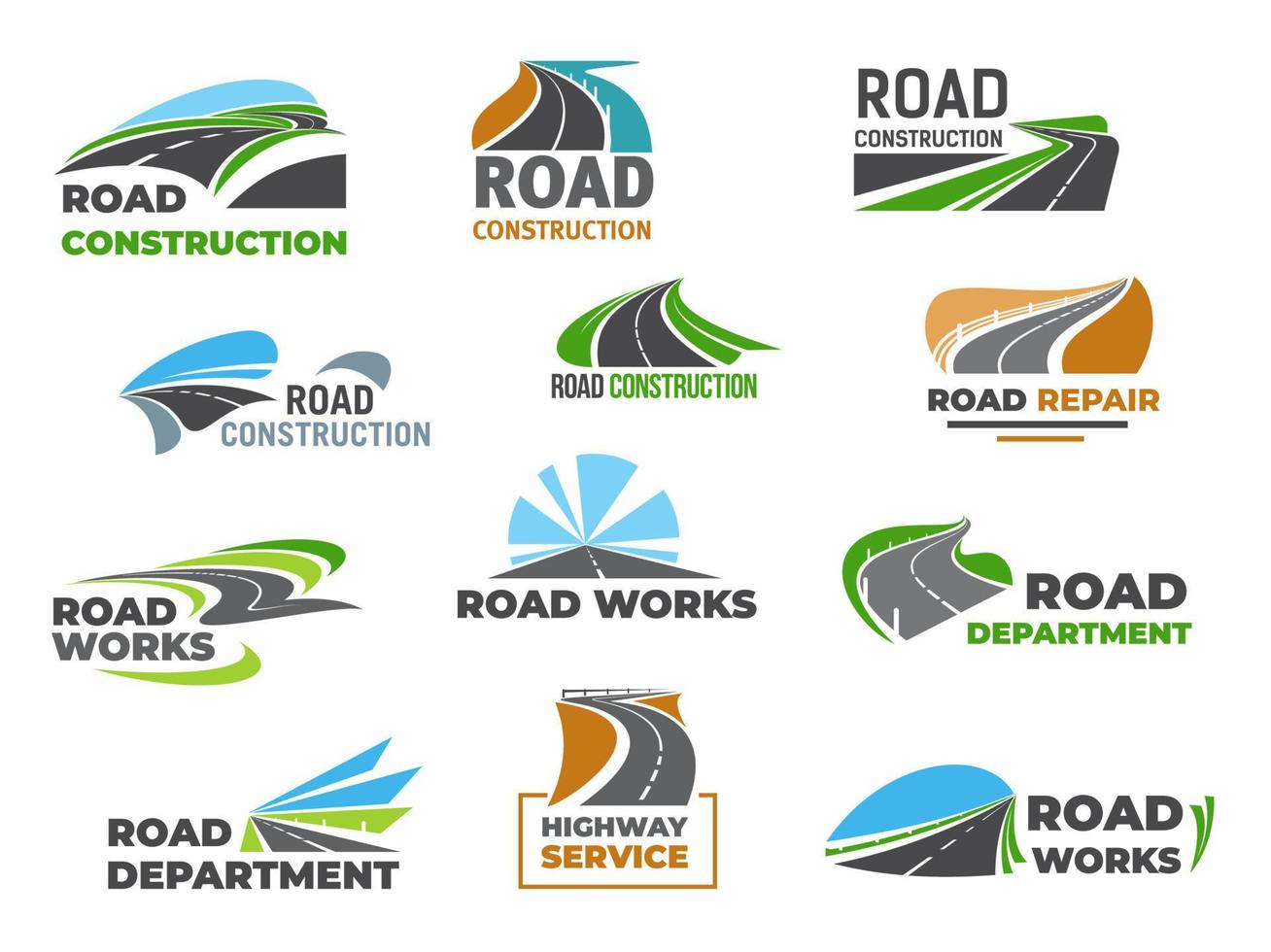 iconos de servicios de reparación y construcción de carreteras vector