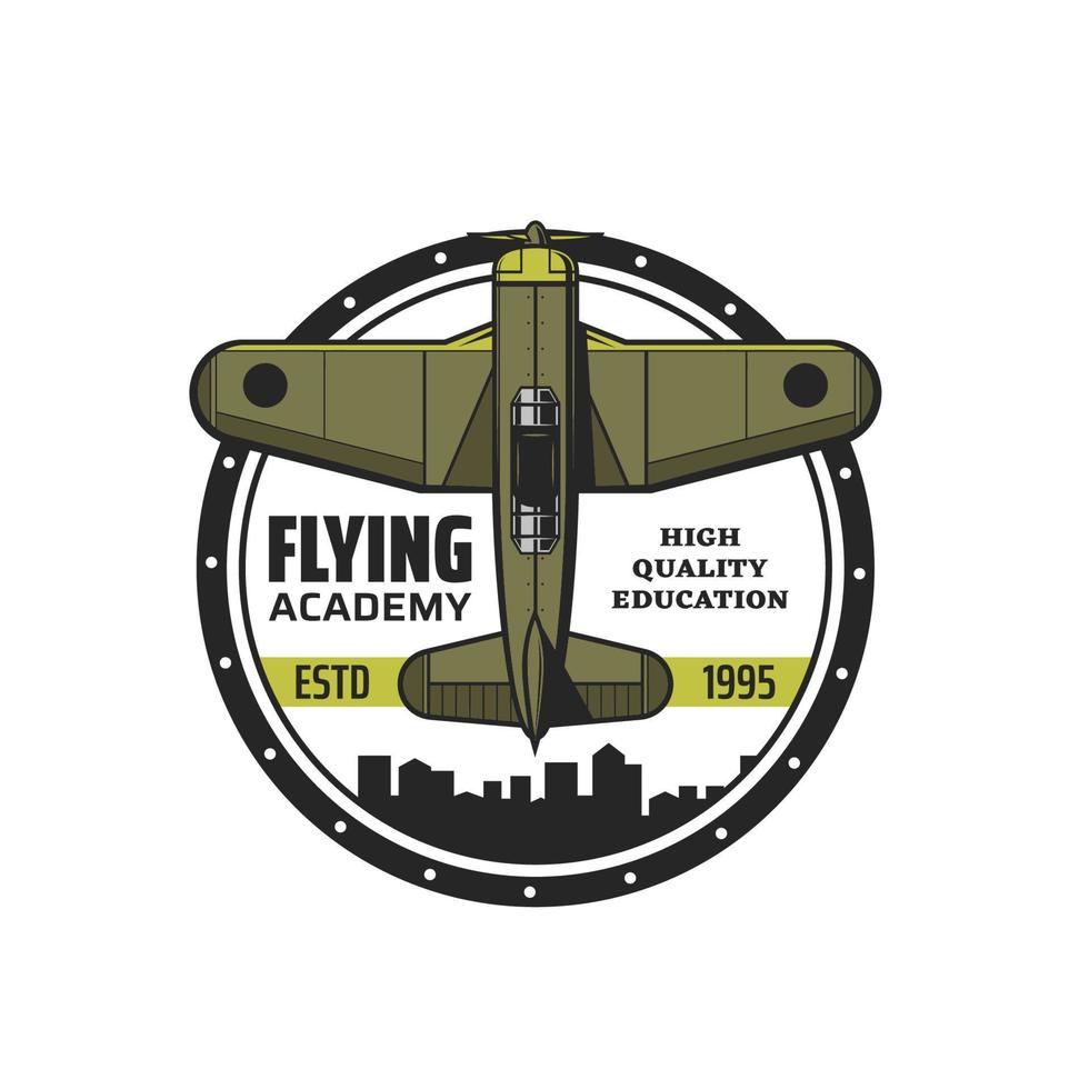Flying academy icon with vintage plane or airplane vector