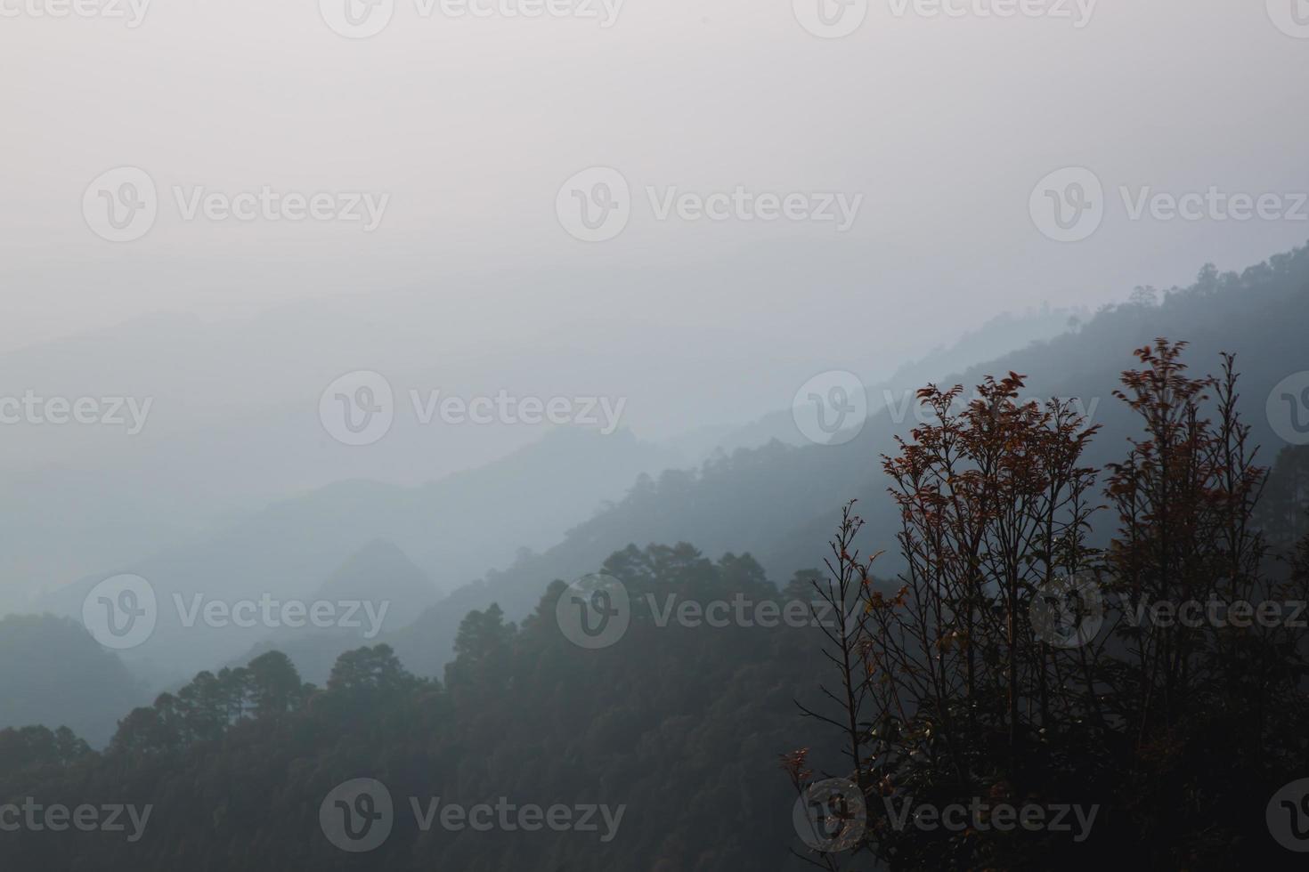 Beautiful view of mountains and white mist photo