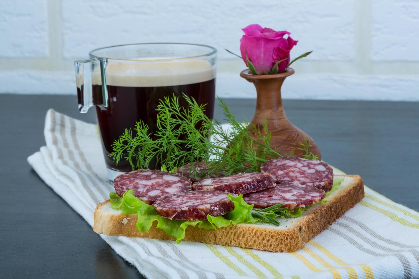 Salami sandwich on wooden background 12684842 Stock Photo at Vecteezy