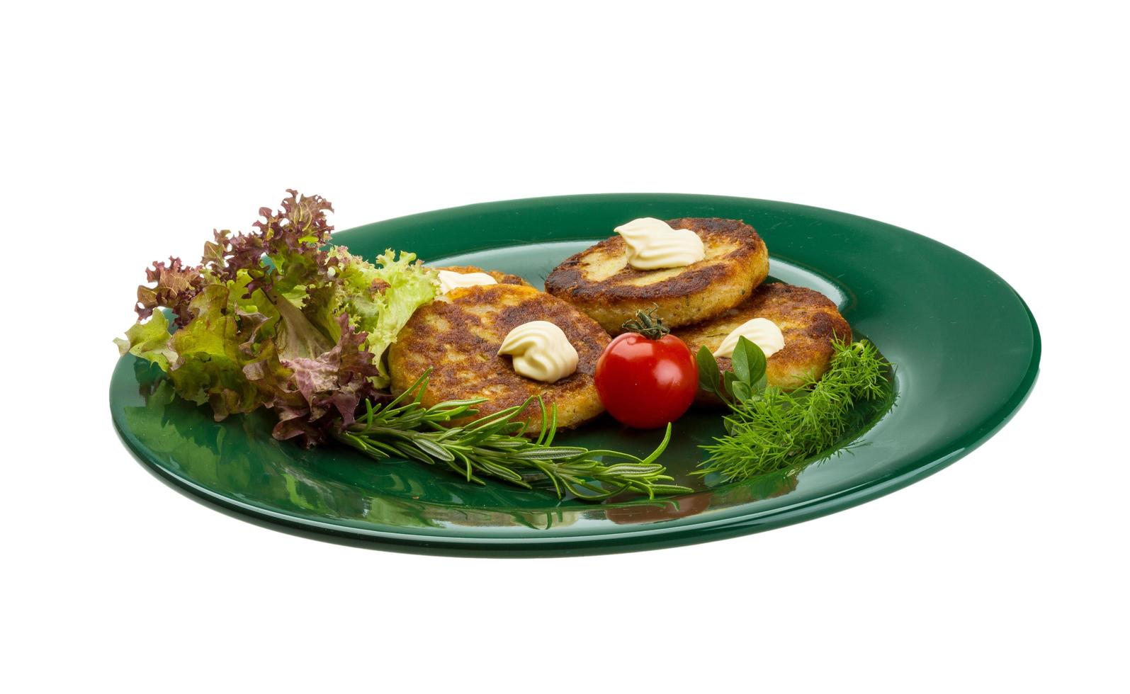 Hash browns on the plate and white background photo