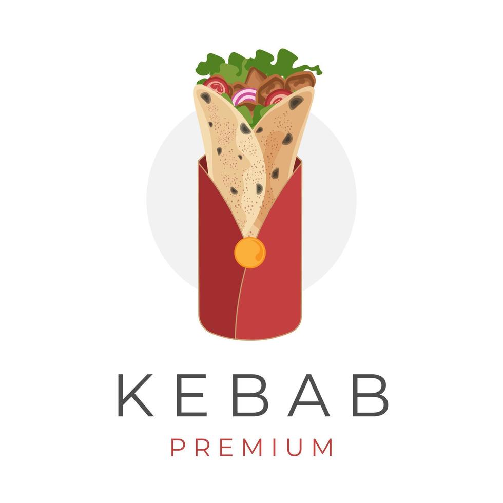 logotipo de ilustración de vector de comida callejera de kebab en embalaje