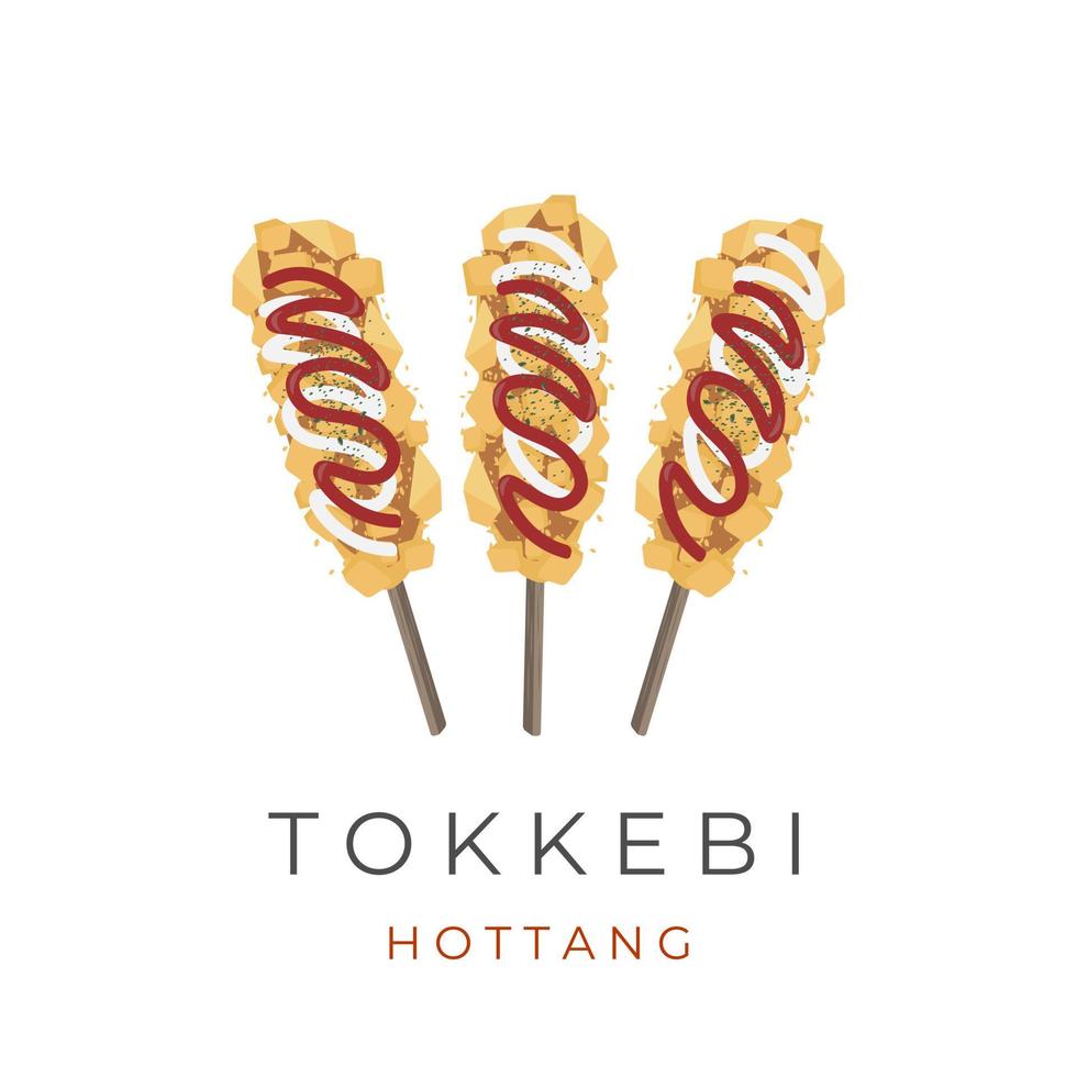 Street food vector illustration logo corn dog hotang tokkebi hotdog with sauce