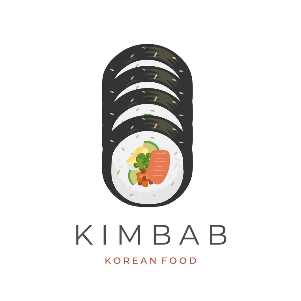 logotipo de ilustración de vector de comida callejera coreana kimbap en rodajas