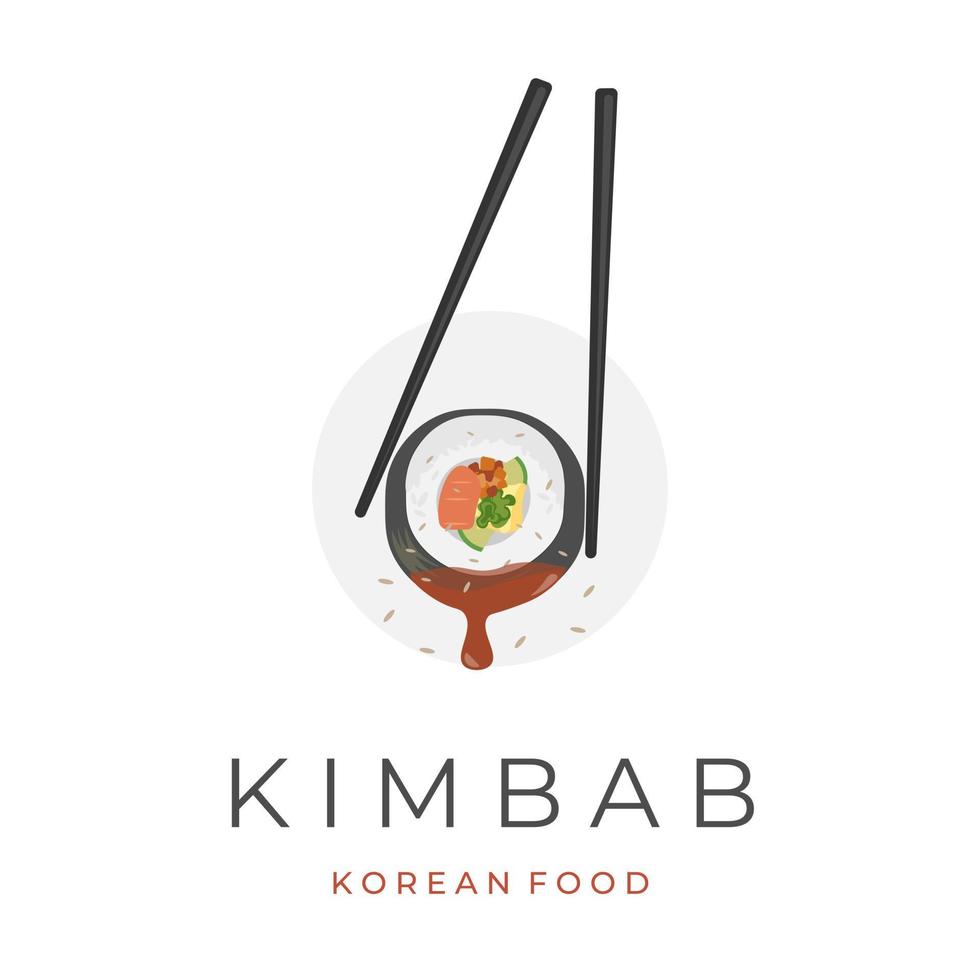 Kimbap gimbab vector illustration logo with chopsticks dipped in sauce