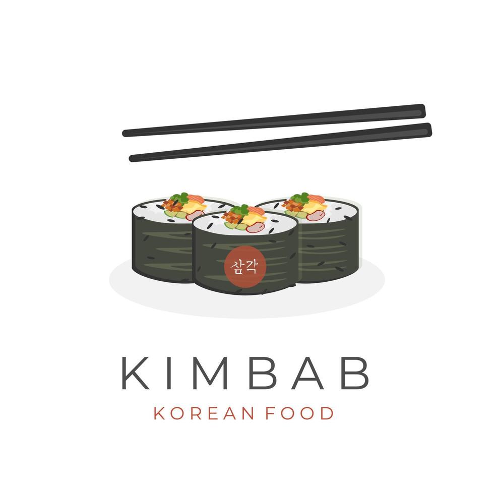 comida coreana kimbap gimbap kimbab vector ilustración logo con palillos