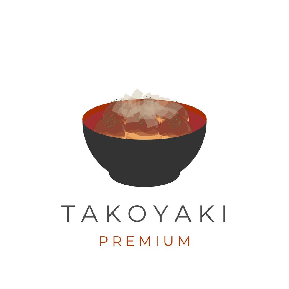 logotipo de ilustración de vector de takoyaki de comida japonesa en tazón negro