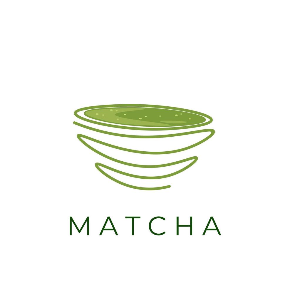 Matcha green tea illustration logo line art vector