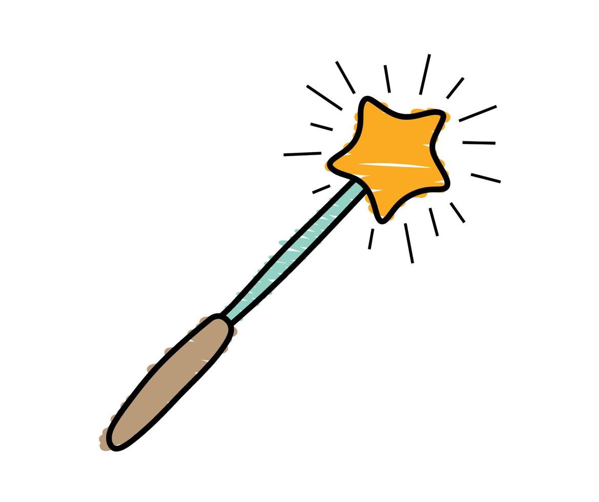 Hand Drawn color Doodle magic wand. vector