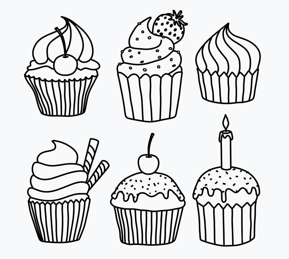 conjunto de cupcakes dibujados a mano. vector